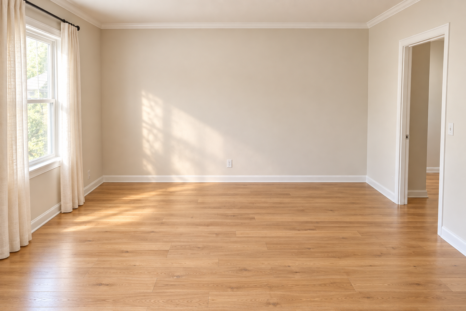The same sample room before the sofa is added